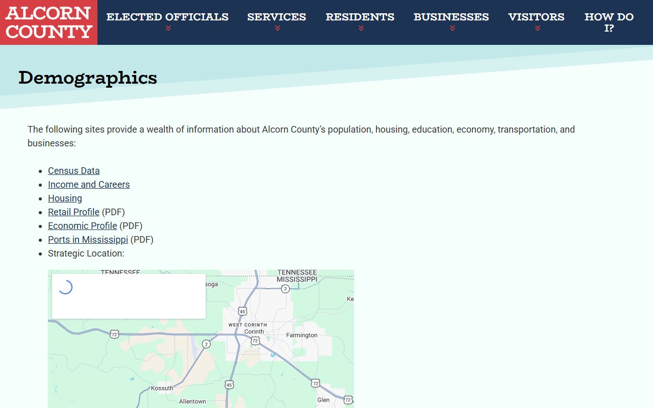 Alcorn County court records and county demographics page