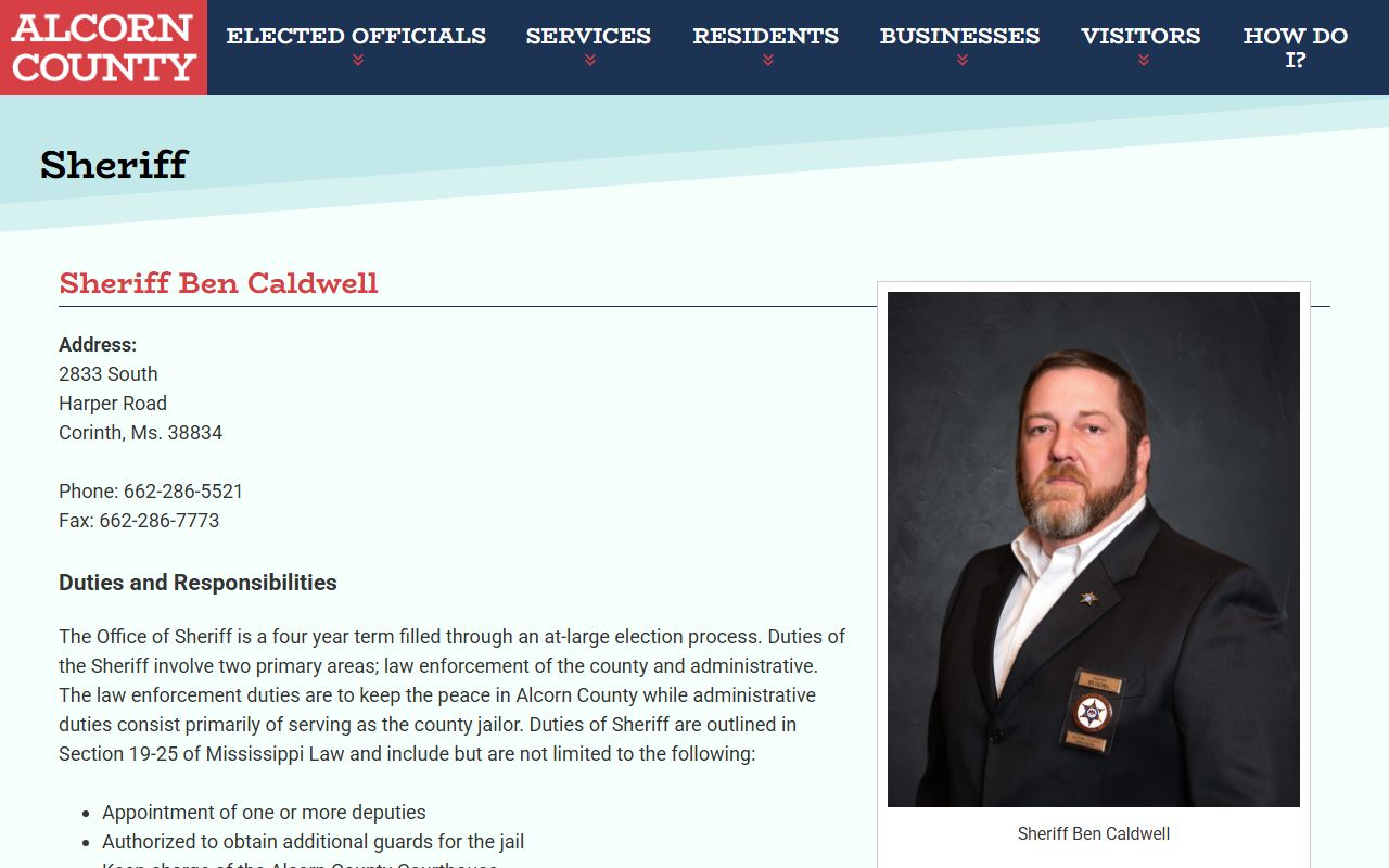 Alcorn County arrest records - Sheriff jail and warrant duties page