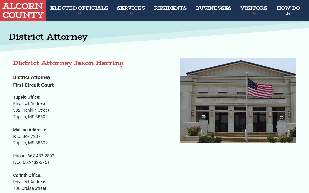 Alcorn County criminal court records - District Attorney office page