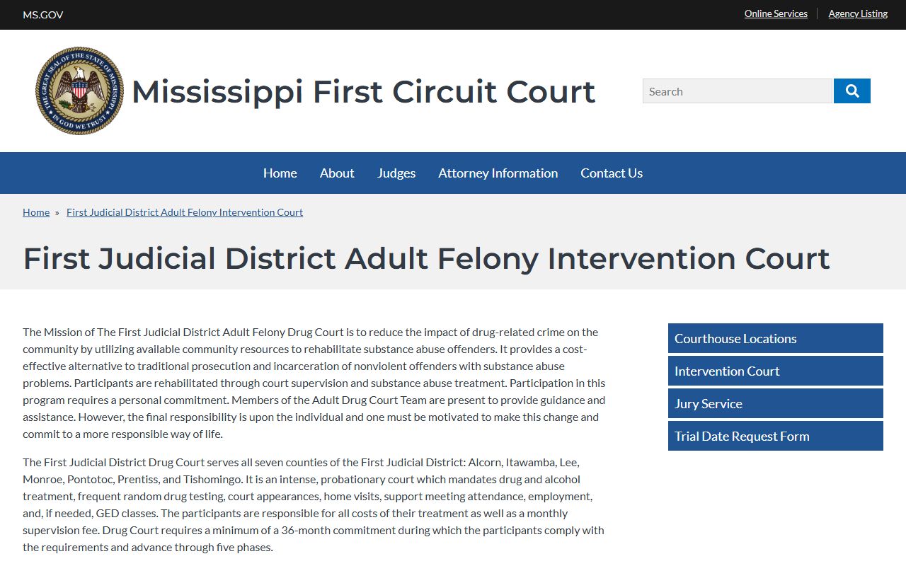 Alcorn County criminal court records - Adult Felony Intervention Court