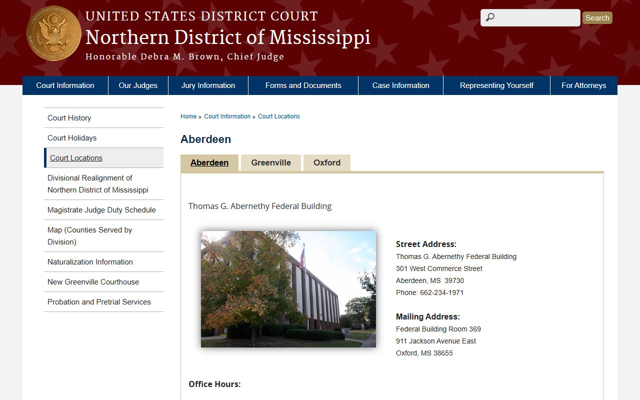 Alcorn County federal cases route to the Aberdeen courthouse in the Northern District of Mississippi