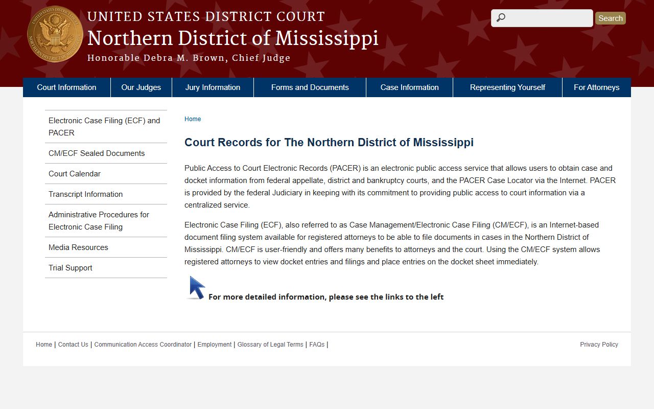Alcorn County federal case information and PACER access for the Northern District of Mississippi