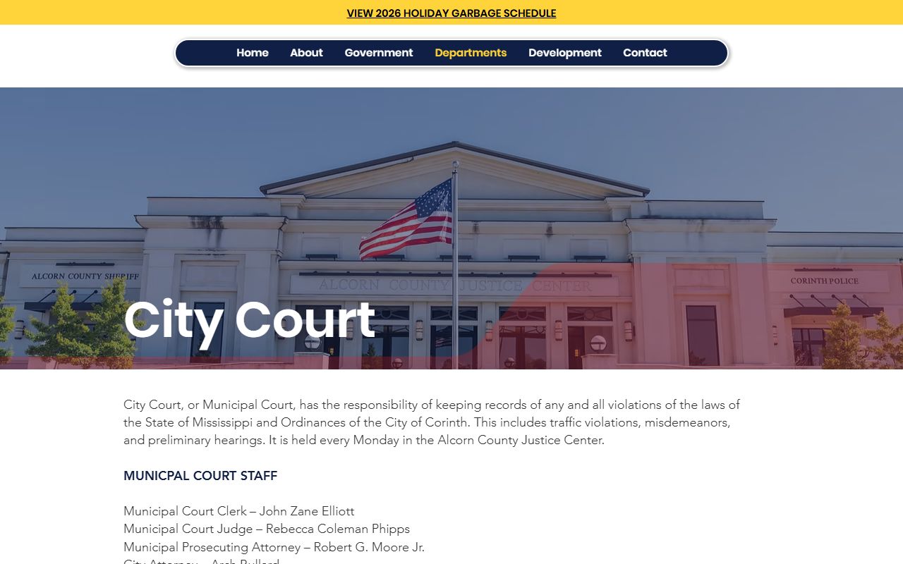 Alcorn County court records for traffic and misdemeanors on the Corinth Municipal Court page