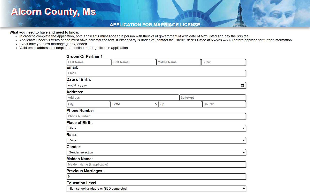 Alcorn County marriage and divorce records, online marriage-license application intake