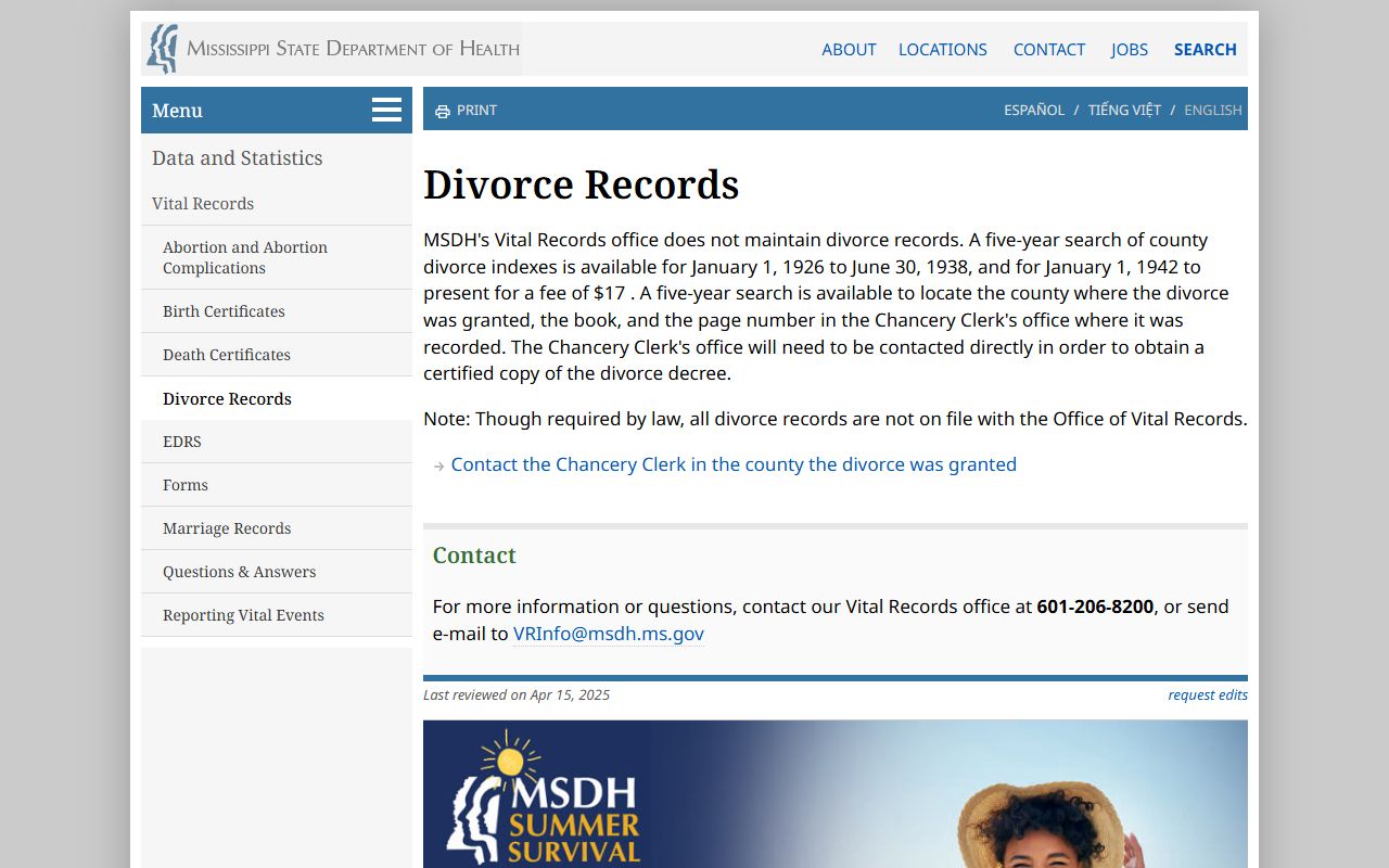 Alcorn County marriage and divorce records, MSDH statewide divorce index search