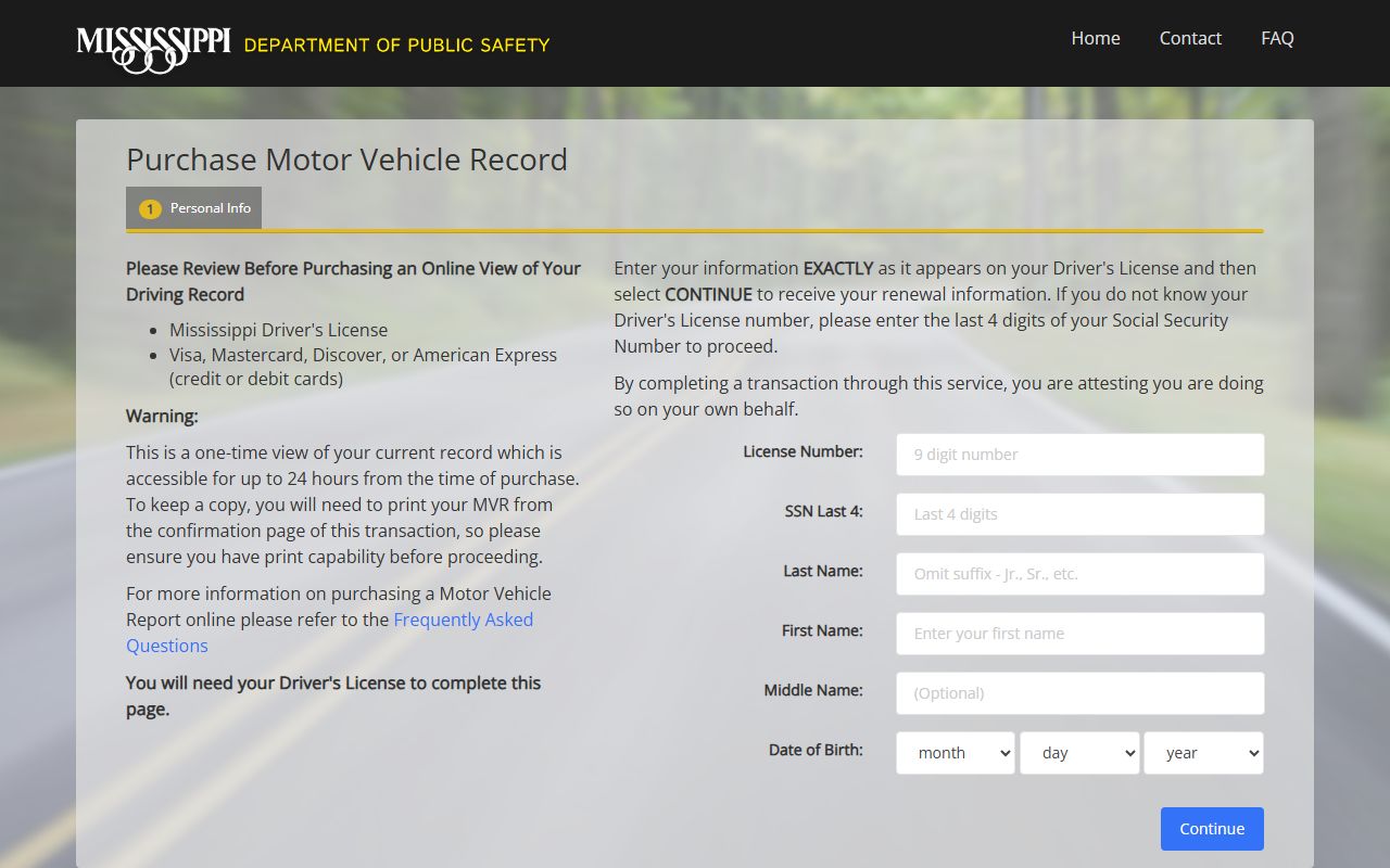Alcorn County traffic court records, online certified Mississippi MVR purchase