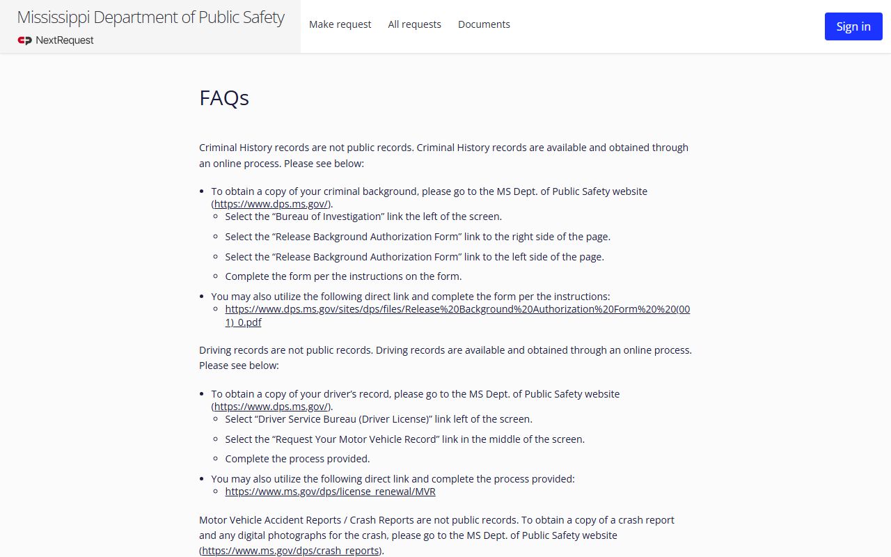 Alcorn County traffic court records, Mississippi DPS public records request FAQ